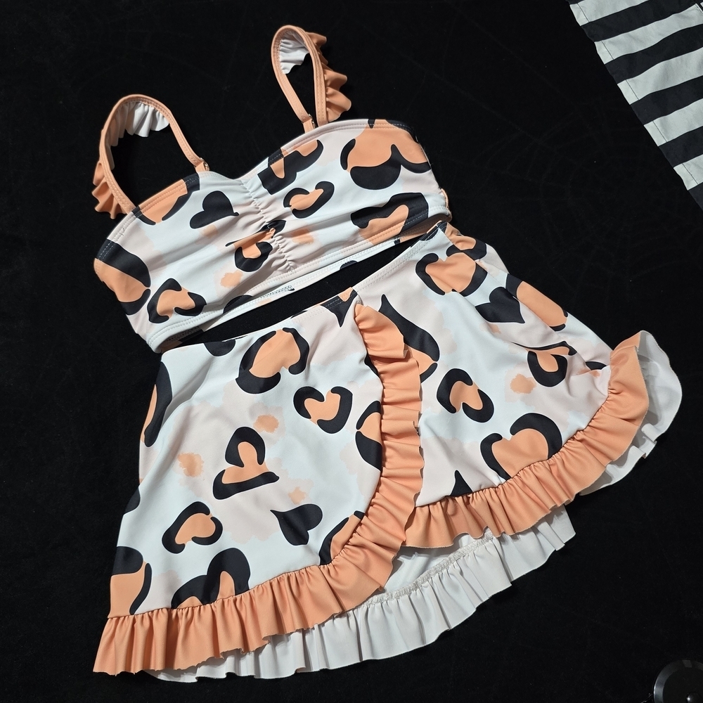 Heart Leopard Print Ruffle Three-Piece Set